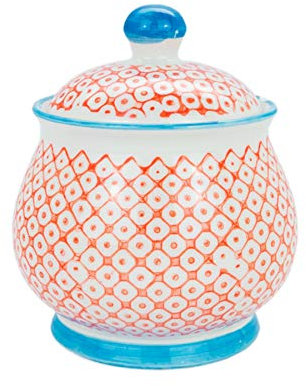 Nicola Spring Azucarero con Tapa - Cerámica - Estampado Naranja/Azul