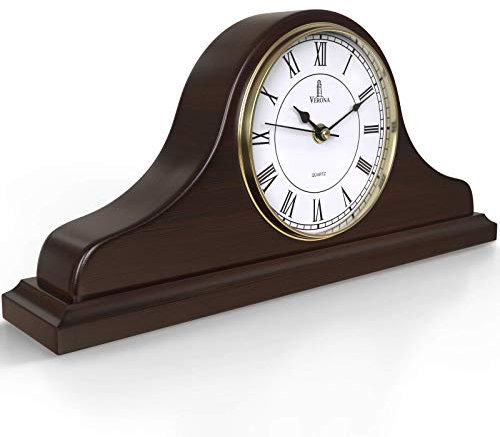 Reloj de mesa de madera para decoración de sala de estar, silencioso, decorativo, de madera maciza, funciona con pilas, para chimenea, oficina, escritorio, estante y decoración del hogar, 15 x 7.5