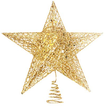 BESTOYARD Weihnachtsbaum Spitze Glitter Eisen Weihnachtsbaum Stern Weihnachtsbaum Schmuck Weihnachten Deko 12cm (Golden)