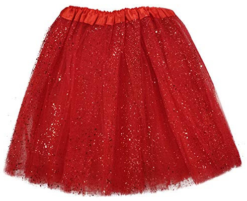 MUNDDY® - Tutu Elastico Tul 3 Capas 40 CM de Longitud para Adulta Distintas Colores Falda Disfraz Ballet (Rojo con Purpurina)