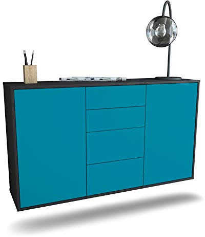 Dekati Sideboard Corona hängend (136x77x35cm) Korpus anthrazit matt - Front Türkis - Push to Open - Leichtlaufschienen