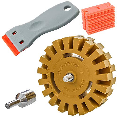 Gebildet 4 Inch Car Decal RemoverKit - Wheel Vinyl Sticker Removal with Drill Adapter, Rubber Eraser Wheel, Scratch, Adhesive + 1pc Scraper + 20pcs Blades