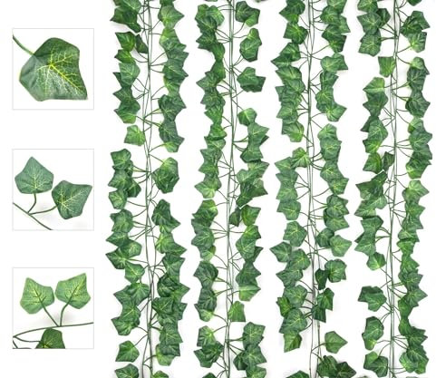 AIOR 12 Pezzi Edera Artificiale Edera Finta Decorazioni per Balconi, Pianta Edera Rampicante Ghirlanda Fiori Esterne per Festa di Matrimonio e la Decorazione della Parete di Giardino