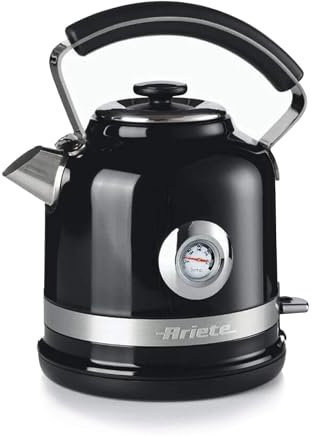 Ariete 2854/02 Moderner elektrischer Wasserkocher, 2000 W, Kapazität 1,7 L, kabellos, 360°, automatische Abschaltung, abnehmbarer Filter, sichtbarer Wasserstand, Thermometer Schwarz