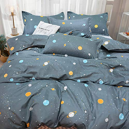 AShanlan Weltraum Bettwäsche 135x200 Kinder Jungen Blau Planeten Sterne Weltall Bettbezug Universum Kinderbettwäsche Set Wende Motiv Microfaser Jungenbettwäsche mit Kissenbezug 50x75 cm