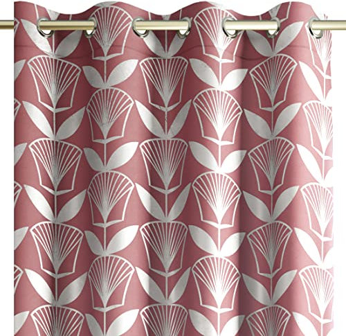 AmeliaHome Rideau 140 x 250 cm - Motif métallique - Décoration de fenêtre - Rideau décoratif - Floris Vieux Rose