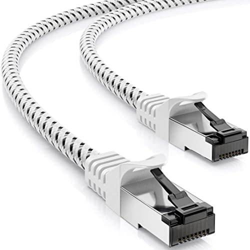 deleyCON 1m CAT7 LAN Kabel - Netzwerkkabel mit Kupfer & Nylonmantel - AWG27 600 MHz 10 Gbit/s S-FTP (PIMF) RJ45 Patchkabel Ethernetkabel für Internet DSL Router - Weiß