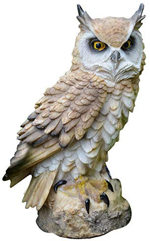 Eule Dekoration, Harz Material Eulen Ornamente, Eulen Gartendeko Statuen für Hof, Hinterhof und Dekoration im Freien, 11 * 8 * 18cm, Weiß
