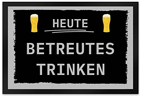 speecheese Heute betreutes Trinken Fußmatte XL in 40x60 cm mit Bierglas und grauem Rand Biertrinker Geschenkidee für die Hausbar Party Mitbringsel Bier Gerstensaft Selbsthilfegruppe Geschenk