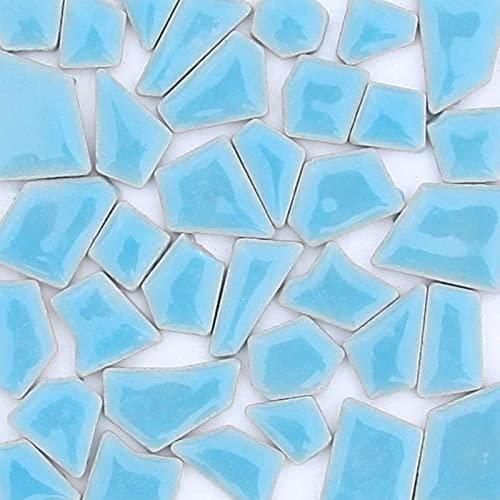 200g Ceramic Mosaic Tiles for Crafts,Irregular Stained Ceramic 0.2x0.8 Porcelain Mosaic Tiles for Home Decoration (Sky Blue)