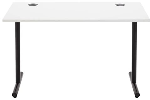 Amazon Basics Home-Office-Schreibtisch, schlicht, Computertisch, weiße Tischplatte, schwarzer Rahmen, rechteckig, einfacher Aufbau, 120 x 60 x 73,6 cm