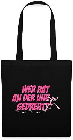 Spreadshirt Pink Panther Wer hat an der Uhr gedreht? Stoffbeutel, One size, Schwarz