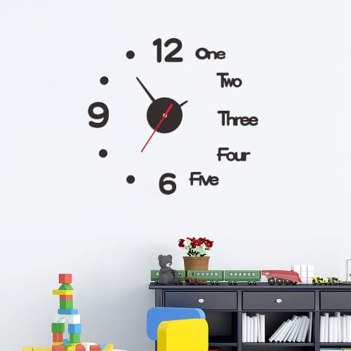 通用 Axinyue Reloj De Pared DIY Sin Marco Pegatina 3D Reloj,Reloj De Pared AcríLico 3D Sin Marco Reloj De Pared 3D,Reloj De Pared 3D Sin Marco para La DecoracióN Mural De La Oficina En El Hogar (Negro)