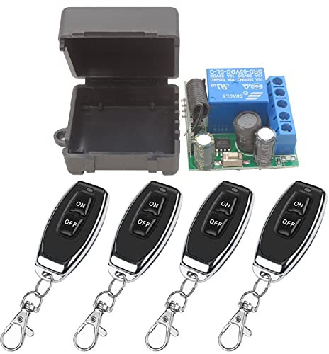 DieseRC Interruptor de Mando a Distancia Inalámbrico 433Mhz 5V 12V 24V Receptor de Relé de Control de Radio de 1 Canal con 4 Transmisores Controlador de Relé de Contactos sin Potencial