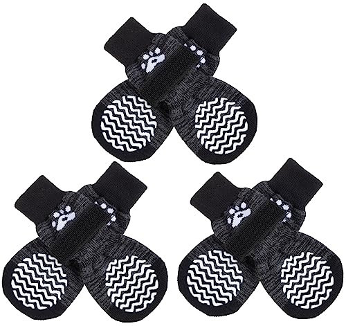 PUPTECK 3 Paar Anti Rutsch Hundesocken für Innenbereich - Hundeschuhe Pfotenschutz Sommer gegen hitze Winter Socken Schutz, Outdoor Traktions Kontrolle Stiefel für Hunde auf Hartholzboden Grey m