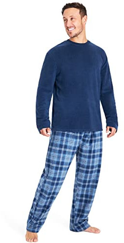CityComfort Pigiama Uomo Invernale di Pile (Blu a Quadri, L)