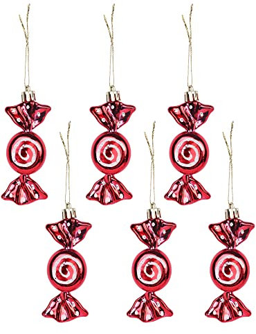 Christmas Tree Candy Ornaments 6PCS Red and White Candy Ornaments Christmas Hanging Decorations Xmas Tree Sweets Hanging Pendants for Home, Party, Festival Decor