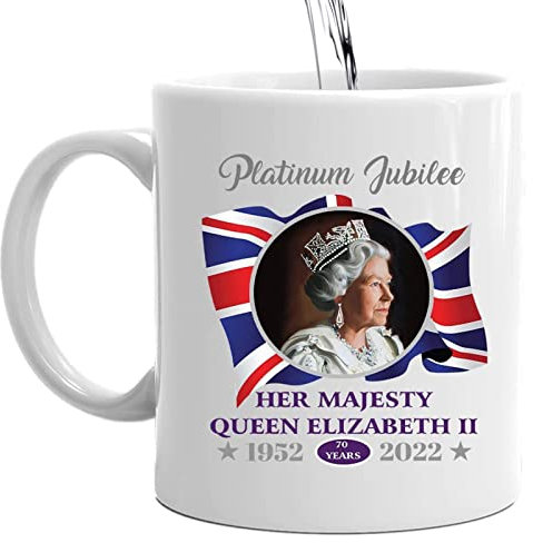 Storaffy Kaffeetasse Memorial Queen Elizabeth II | Königin gedenken Tassen mit Union Jack-Flaggen | 2022 Queen's Platinum Jubilee Merchandise Wasserglas | Dekorationsgeschenke für Remember Queen