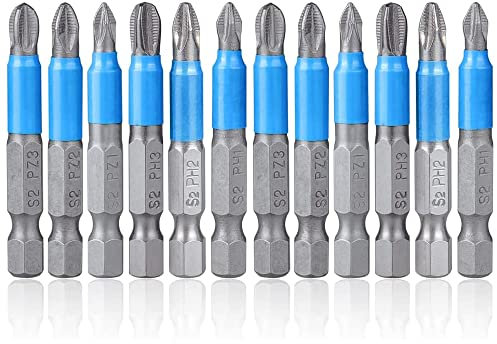 Mesee 12 Stück Magnetischer Kreuzschlitz Schraubendreher Bits, 1/4 Hex Sechskant S2 Phillips Non Slip Schraubendreher Set Für Elektroschrauber, Handschrauber PZ1, PZ2, PZ3, PH1, PH2, PH3-50MM