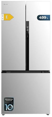 Cecotec Frigorífico puerta francesa Bolero CoolMarket FD 499 Inox E. Compresor Inverter Plus, Puerta Francesa Inox 178X75.9Cm, 499L, No Frost, Clase Energética E, Multiairflow, Metal Cooling