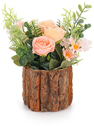 Artificial Flowers with Pot, Combination of Fake Silk flowers and Greenery,Small Plant Potted Decor for window box,Office,Bookshelf,Bedroom, Living Room,Party,Wedding Decorations (Ligth Pink)