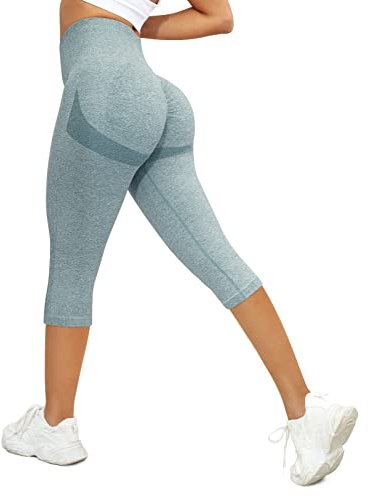 Yuson Girl Leggings Damen 3/4 Sport Legging Hohe Taille Elastische Blickdicht Yogahose Sommer Sporthose Laufhose Capri Leggings für Fitness Workout Radfahren Training Laufende(Blau, M)
