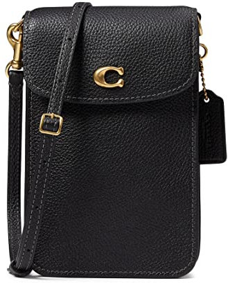 COACH Polished Pebble Leather Phone Crossbody Black One Size