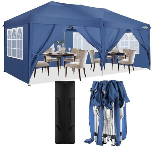 COBIZI Tonnelle de Jardin Exterieur 3x6 Tonnelle Pliante Imperméable Pliant Tente de Reception Barnum Pliant, 6 Parties latérales Amovibles, Bleu