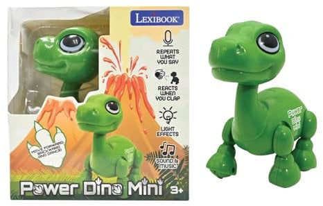 Lexibook, Power Dino Mini Age 3+, My Little Dinosaur Robot, Dinosaur Robot with Sounds, Music, Light Effects, Voice Repeat and Sound Reaction, Toy for Boys and Girls, ROB02DINO, Green