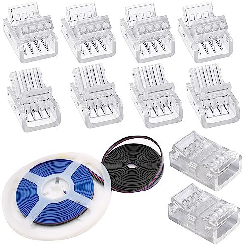 RUNCCI-YUN 10 m 22 AWG 4-Pin LED Strip Extension Cable DC 12V-24V Connection Cable+10 Pack 4-pin 10mm LED Strip Connector for SMD 3528 2835 5050 5630 Plain LED strip & other DC 12 V 24 V LED lighting