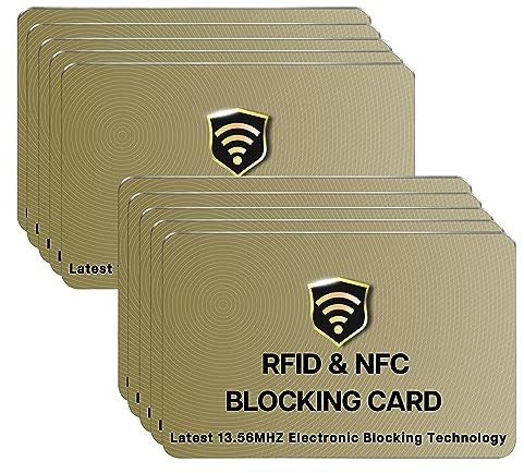 SaiTech IT Carte de blocage RFID, une carte protège l'ensemble du portefeuille, NFC sans contact pour carte bancaire, carte de crédit, carte d'identité, guichet automatique, doré, 10 Pcs Golden, Carte