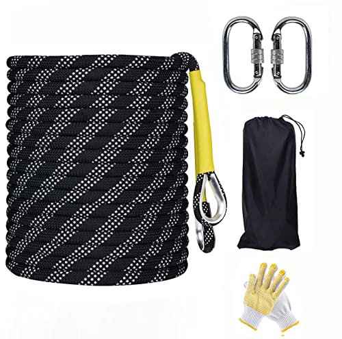 LQSSA Corde D'Escalade Statique Extérieure, Corde D'Évacuation de 14Mm, 10M 20M 30M 50M, Équipement D'Escalade Sur Glace, Corde de Sauvetage En Cas D'Incendie/Black/30M