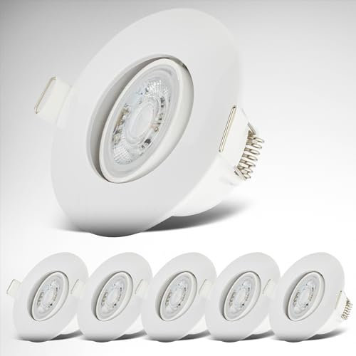 B.K.Licht - 6er Set LED Einbaustrahler 230V, Schwenkbar, warmweißes Licht, LED Strahler für das Badezimmer, IP65, Deckenstrahler, Einbauleuchten, Spots, Badezimmerlampe, 9 x 4,2 cm (DxH), Weiß