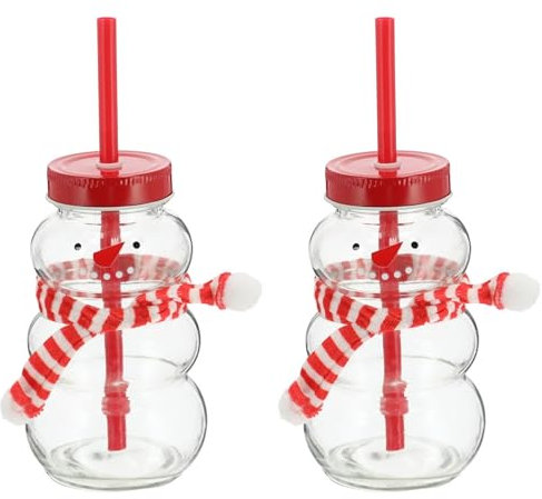 Novaliv 2X Tassen Glühwein 260 ml Personalisierte Weihnachtstasse mit Trinkhalm - Schneemann als Glühweinbecher - Weihnachts Motiv Tasse mit Deckel und Strohhalm Weihnachtstassen Handwärmer Mugs