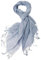 Prettystern 200/65cm XL Einfarbiger Lang Meliert Sommer Fransen Leinen Schal Herrenschal - T108 Blau