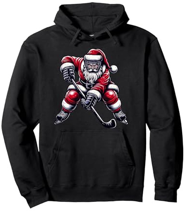 Weihnachten Sport Weihnachtsmann spielt Eishockey, Xmas Damen Herren Kinder Pullover Hoodie