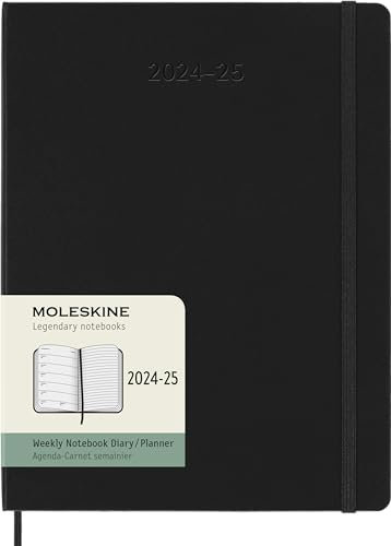 Moleskine Wochenplaner 2024-2025, Agenda Wöchentlich 18 Monate 2025 Mit Platz Für Notizen, Mit Hardcover Und Elastischem Verschluss, XL Format 19 x 25 cm, Farbe Schwarz