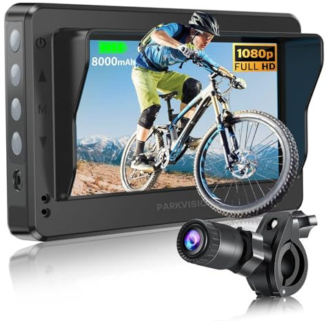 PARKVISION - Bike Rear View Camera with Sunshade, 4.3 HD 1080P Monitor, 8000mAh Rechargeable Battery, 3 Min Installation, Mirror Camera