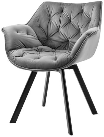 Riess Ambiente Drehbarer Stuhl The Dutch Comfort grau Samt mit Armlehnen Modern Design Esszimmerstuhl Küchenstuhl Samtstuhl Esstischstuhl