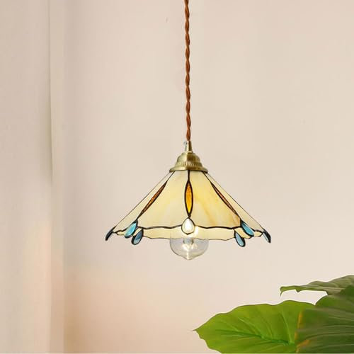 WLBHWL Pendelleuchten, 1-Licht, 10,6 Zoll Breit, Viktorianischer Antik-Stil, Buntglas-Hängelampe Für Kücheninsel, Theke, Esszimmer, Flur