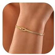 Gold Bracelets for Women 14K Real Gold Plated Love Knot Bracelet Dainty Snake Chain Infinity Bracelet Adjustable Gold Jewelry Gifts for Women