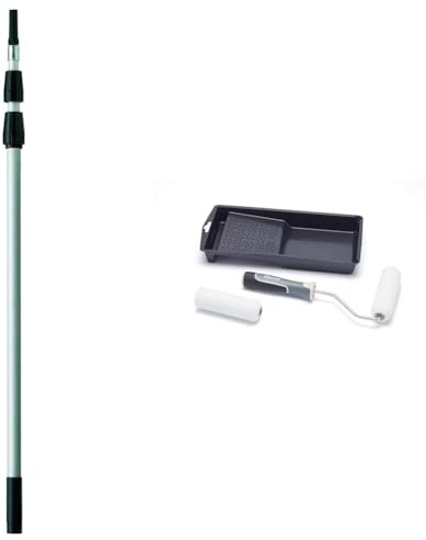 Harris Seriously Good Aluminium Extension Pole, 3m & 103022202 Ultimate Woodwork Mini Gloss Roller Set with Tray and Frame, 4