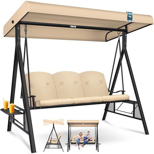 KESSER® Hollywoodschaukel mit Sonnendach 3-Sitzer & Sitzpolster-Auflage | Gartenschaukel bis 360kg belastbar | Gartenliege mit Anti-Rutsch-Füßen | Schaukelbank wasserabweisend für Outdoor & Indoor