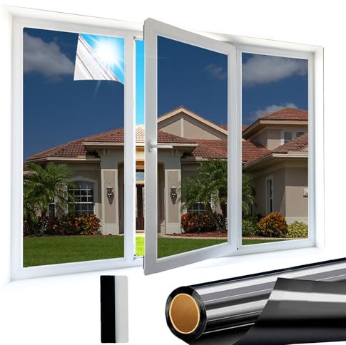 Samheito One Way Window Film Privacy 75 × 200 cm Black Silver Reflective Window Film Anti Glare Self Adhesive Mirror Window Tint Film UV Blocking Sun Blocker for Home Office Black