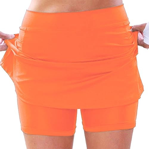 2024 Hosenrock Damen Tennisrock mit Hose Sommer Sportrock 2 in 1 Kurze Leggings mit Rock Hohe Taille Golfrock mit Innenshorts Dehnbar Leicht Laufenrock Sports Skort mit Taschen für Wandern Radfahren