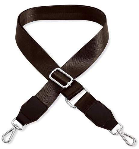 Schultergurt für Handtasche Laptoptasche - Dunkelbraun [Metallfarbe: Silber] - Länge verstellbar 89-142 cm - Breite 3,8 cm - Ersatz Gurt Band Schulterriemen Strap Umhängegurt für Laptoptasche