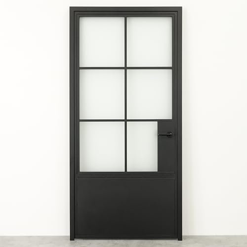 SEART Innentüren komplettset Türen mit gehärtetem Glas, Metall, mit Sprossen, einfache Montage Factor MILCH (Links, 90x200cm)
