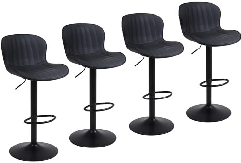 Nusetx Barhocker 4er Set, Barstuhl Höhenverstellbar, Barstühle mit Lehne und Fußstütze, Drehbar Küchenstühle Bar Stool für Esszimmer, Küche und Theke, Schwarz
