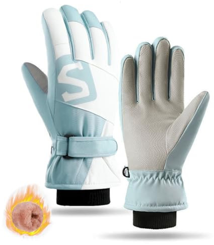 Ottsas Skihandschuhe für Damen, Touchscreen und wasserdicht, winddicht (Blau und Weiß, Einheitsgröße)