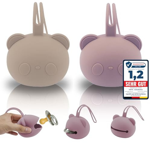 Tastic Schnullerbox Baby - 2x Silikon Schnullerbox für unterwegs in Pandaform – Schnulleraufbewahrung BPA frei – Box vielseitig nutzbar und leicht zu Reinigen. beige + rosa